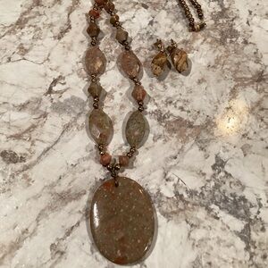 Vintage Artisan Earthy Stone Jasper Necklace and Earring Set